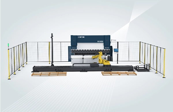 Plegadora con sistema robótico sobre riel de piso