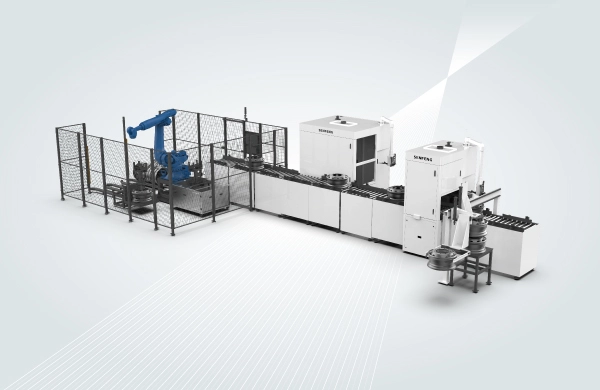 Línea automática de inspección, transferencia y soldadura de cubos de rueda